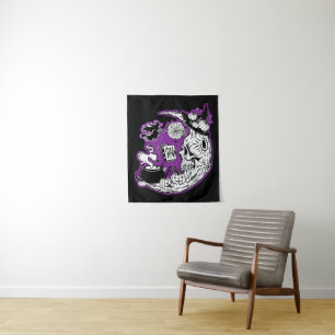 Halloween Crescent Moon Witch Skull Tapestry