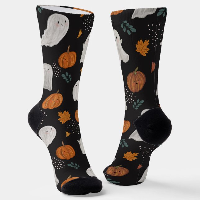 Halloween Crew Socks – Ghosts, Pumpkins & Autumn (Angled)