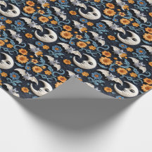 Halloween Crochet Look Bats Moon and Flowers Navy