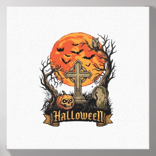 Halloween Cross Gravestone Skull Pumpkin Black Cat Canvas Photo Tile