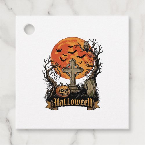 Halloween Cross Gravestone Skull Pumpkin Black Cat Favor Tags