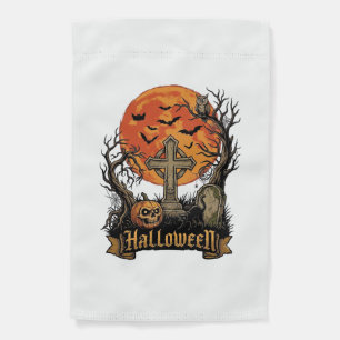 Halloween Cross Gravestone Skull Pumpkin Black Cat Garden Flag