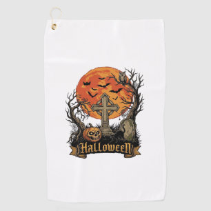 Halloween Cross Gravestone Skull Pumpkin Black Cat Golf Towel