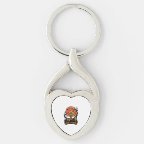 Halloween Cross Gravestone Skull Pumpkin Black Cat Keychain