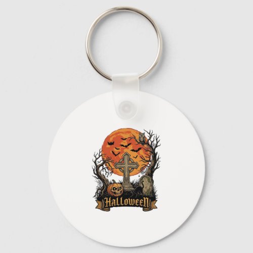 Halloween Cross Gravestone Skull Pumpkin Black Cat Keychain