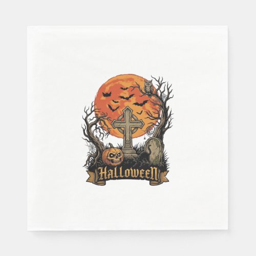 Halloween Cross Gravestone Skull Pumpkin Black Cat Napkins