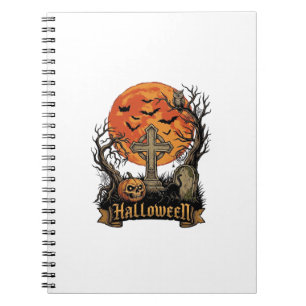Halloween Cross Gravestone Skull Pumpkin Black Cat Notebook