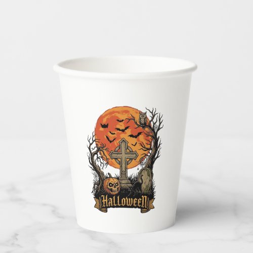 Halloween Cross Gravestone Skull Pumpkin Black Cat Paper Cups
