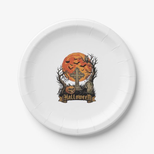 Halloween Cross Gravestone Skull Pumpkin Black Cat Paper Plates