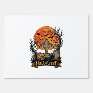 Halloween Cross Gravestone Skull Pumpkin Black Cat Sign