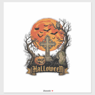 Halloween Cross Gravestone Skull Pumpkin Black Cat Sticker