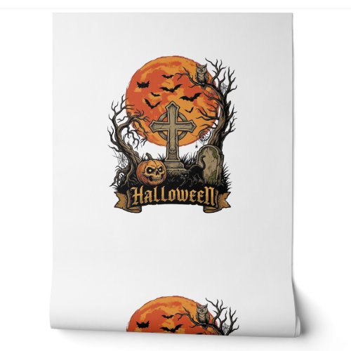 Halloween Cross Gravestone Skull Pumpkin Black Cat Wallpaper