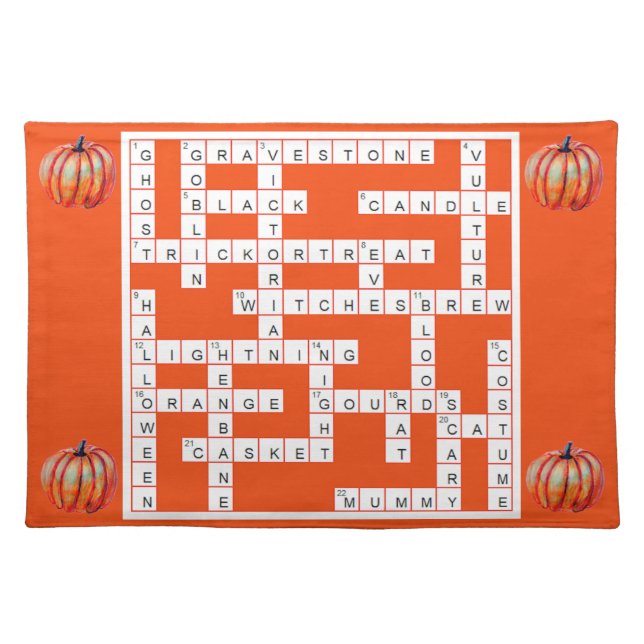 Halloween Crossword Puzzle-Themed Placemat (Front)