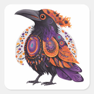 Halloween Crow Alebrije Square Sticker