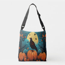 Halloween Crow in the Pumpkin Forest