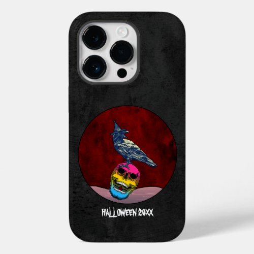Halloween Crow on Skull in Pansexual Flag Colors Case_Mate iPhone 14 Pro Case