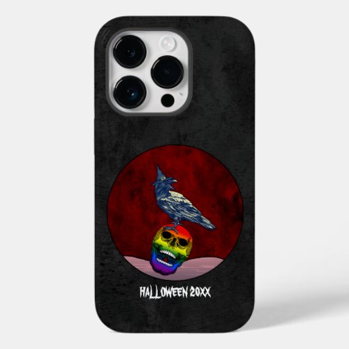 Halloween Crow on Skull in Rainbow Flag Colors Case_Mate iPhone 14 Pro Case