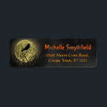 Halloween Crow on Tree with Moon Label<br><div class="desc">These spooky, creepy Halloween / autumn address labels show a black crow or raven silhouette, perched in a dark, dead leafless tree in front of the full moon in the fog. The orange text is customizable in this easy template. If you love Gothic horror or you plan to host a...</div>