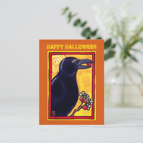 Halloween Crow Raven Colorful Bird Animal Orange Postcard