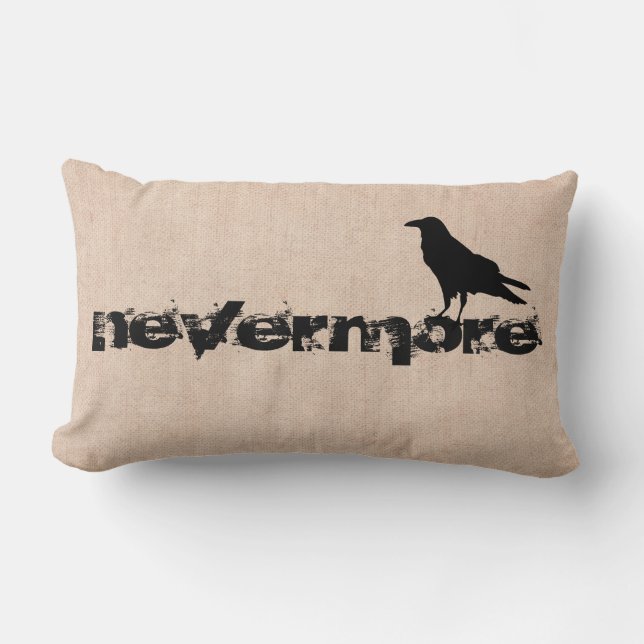 Halloween crow raven nevermore burlap lumbar pillow (Front)