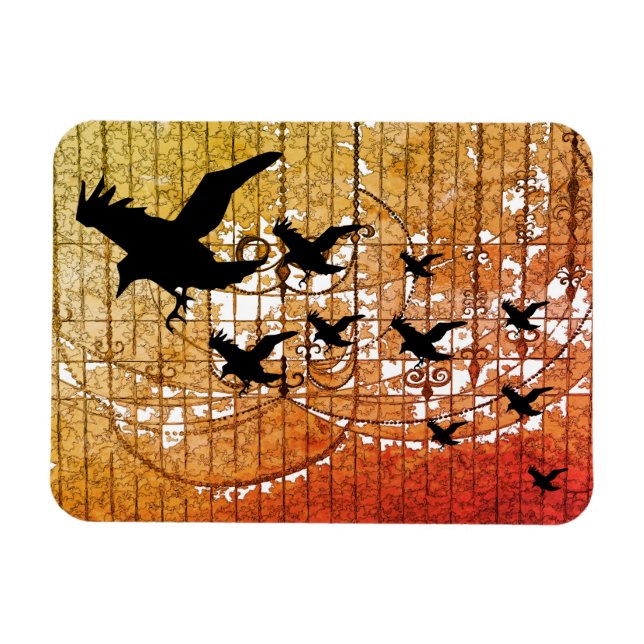 Halloween Crows fly through haunted castle ablaze Magnet (Horizontal)