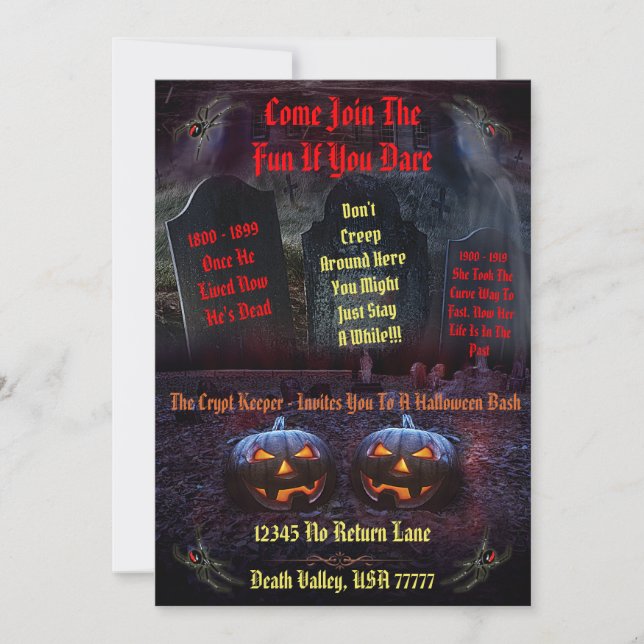 Halloween Crypt Keeper Graveyard Tombstone Bash Invitation (Front)