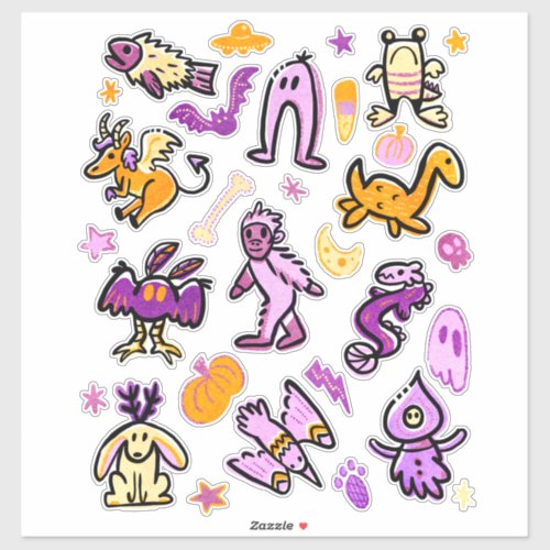 Halloween Cryptid Monsters Cartoon Pattern Sticker