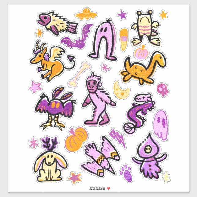 Halloween Cryptid Monsters Cartoon Pattern Sticker (Sheet)