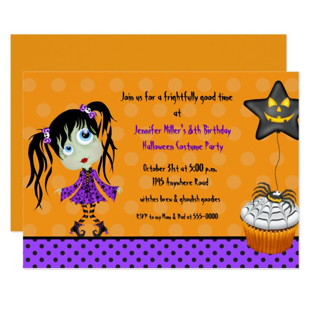 Halloween Cupcake And Girl Ghoul Birthday Invitation