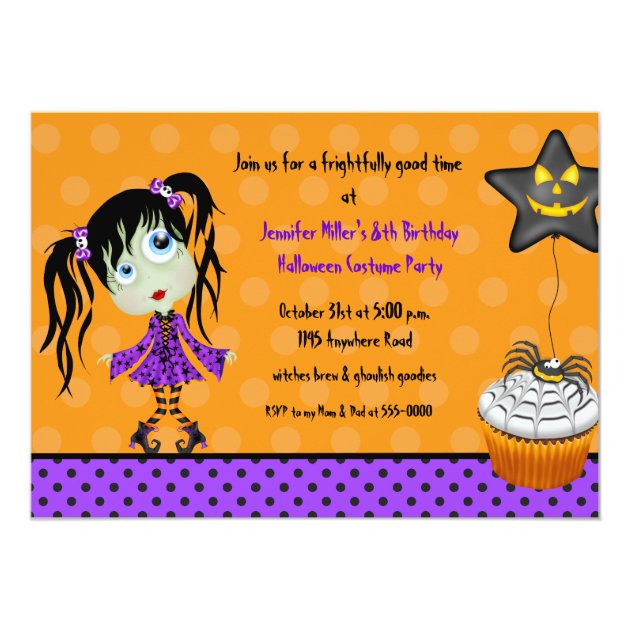 Halloween Cupcake And Girl Ghoul Birthday Invitation