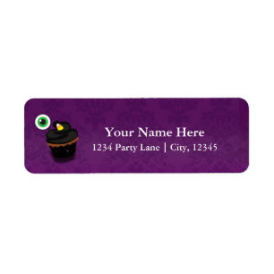 Halloween Cupcake Purple Damask Address Labels