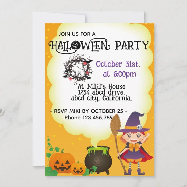 Halloween Custom Cute Whimsical Funny Orange  Invitation (Front)