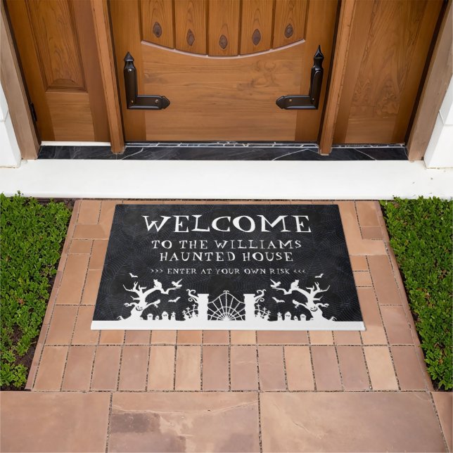 Halloween Custom Family Name Haunted House Welcome Doormat (Outdoor)