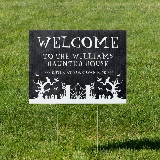 Halloween Custom Family Name Haunted House Welcome Sign (Insitu)