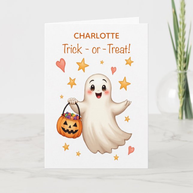Halloween Custom Name Boo-tiful Girl Trick-or-Trea Card (Front)