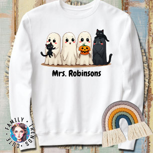 Halloween Custom Name Ghost Cats Cat Lady Mom Gift Sweatshirt