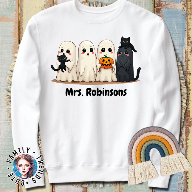 Halloween Custom Name Ghost Cats Cat Lady Mom Gift Sweatshirt (Creator Uploaded)