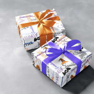 Halloween Custom Repeating Name trick or Treat Wrapping Paper