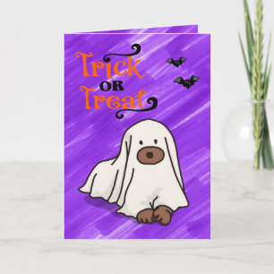 Halloween Custom Whimsical Cute Ghost Dog Purple Card