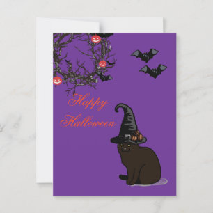 Halloween Custom Whimsical Funny Cat Purple Postcard