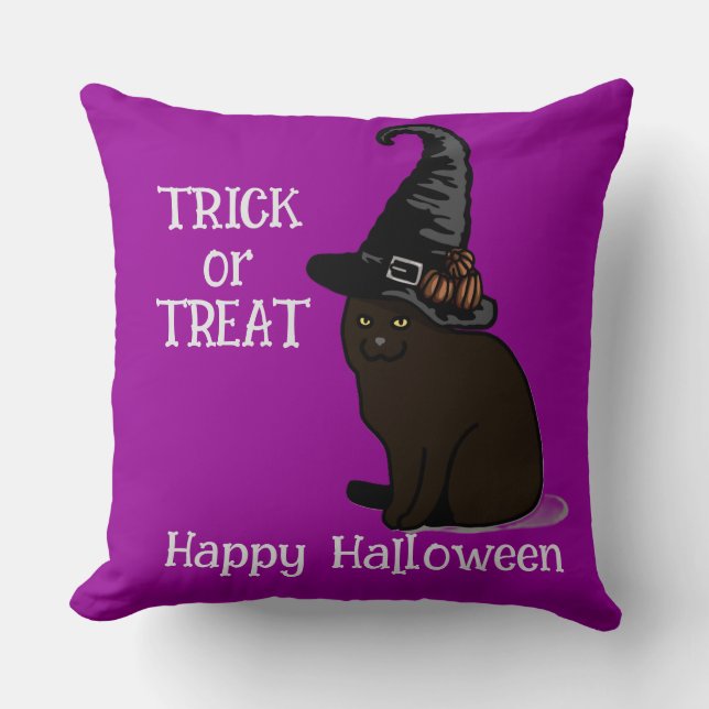 Halloween Custom Whimsical Funny Cat Purple Throw Pillow (Front)
