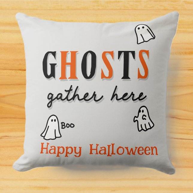 Halloween Custom Whimsical Funny Gray Ghost Throw Pillow (Creator Uploaded)