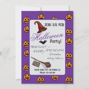 Halloween Custom Whimsical Funny Modern Purple Invitation