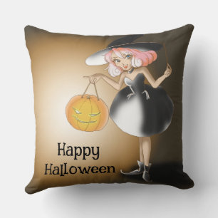 Halloween Custom Whimsical Funny Witch Throw Pillow