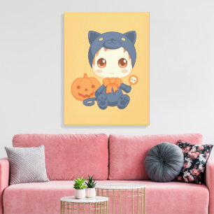 Halloween Cute Baby Black Cat Costume Canvas Print