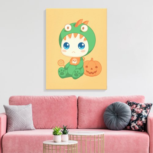 Halloween Cute Baby Dragon Dinosaur Costume Canvas Print