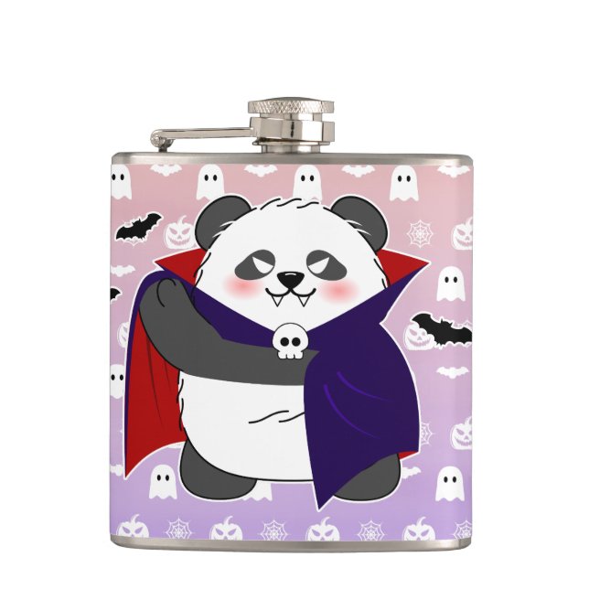 Halloween Cute Baby Panda Dracula Vampire Flask (Front)