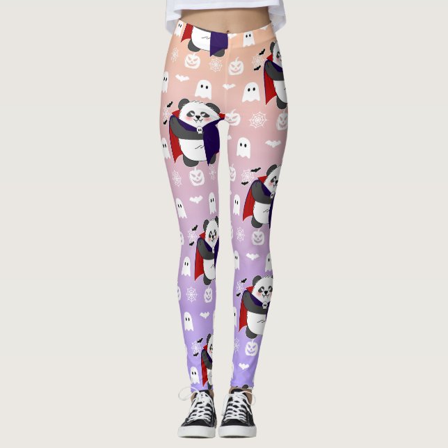 Halloween Cute Baby Panda Dracula Vampire Leggings (Front)