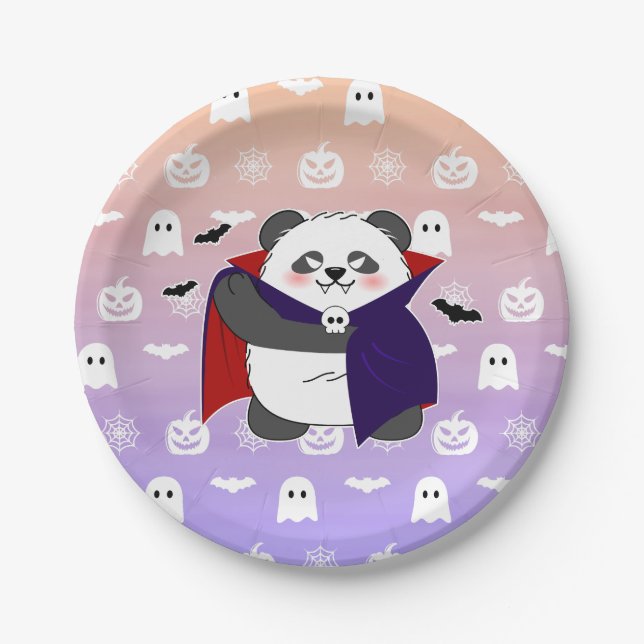 Halloween Cute Baby Panda Dracula Vampire Paper Plates (Front)