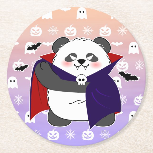 Halloween Cute Baby Panda Dracula Vampire Round Paper Coaster (Front)